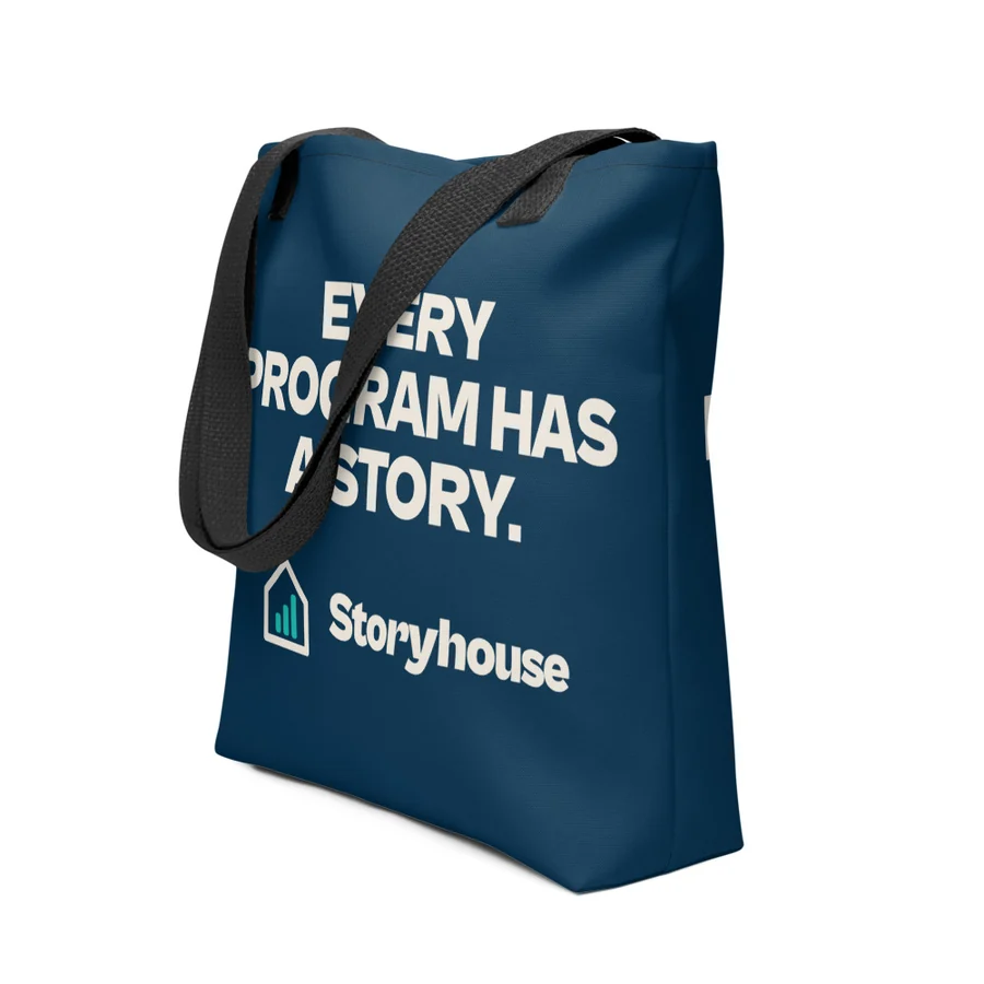 Every Program Has a Story Tote in Navy print