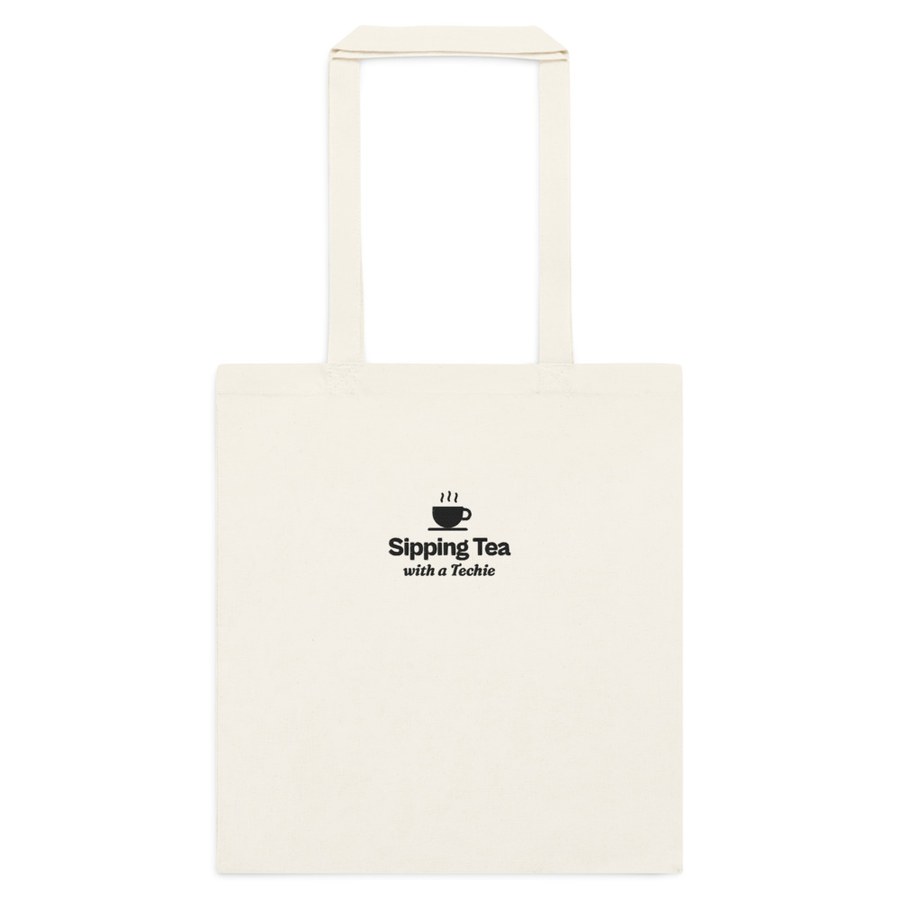 Sipping Tea Tote in Natural, Sipping Tea with a Techie design