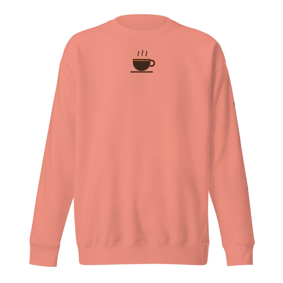 Sipping Tea Crewneck in Coral, Sipping Tea with a Techie design