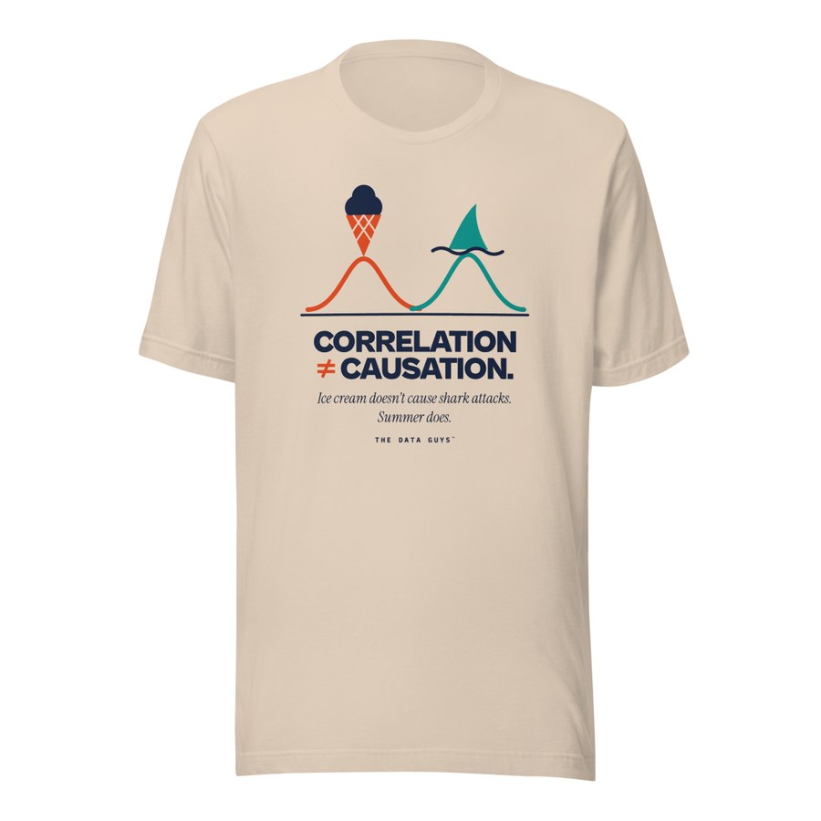 Correlation Is Not Causation Tee in Soft Cream, Hot Takes by The Data Guys™ design