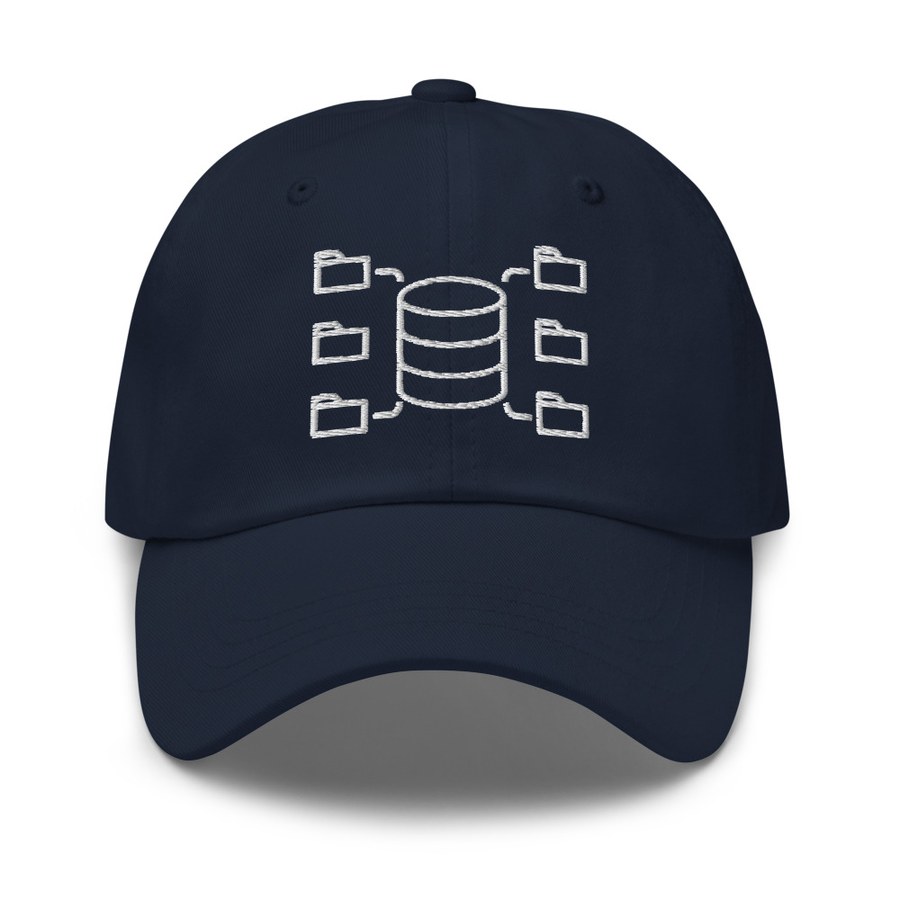 Database Dad Hat in Navy, The Data Guys™ design