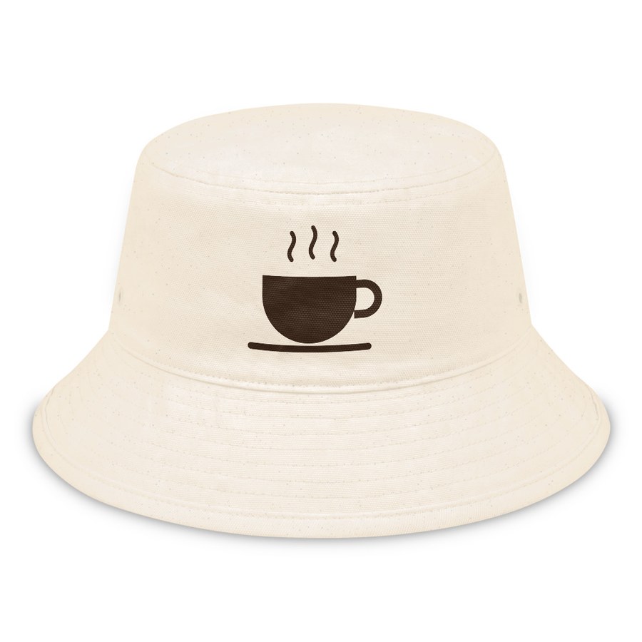 Teacup Bucket Hat in Natural, Sipping Tea with a Techie design