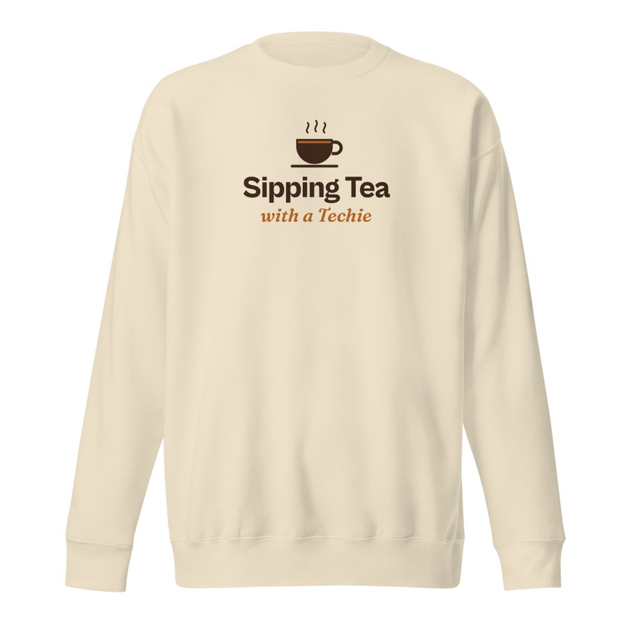 Sipping Tea Crewneck in Bone, Sipping Tea with a Techie design