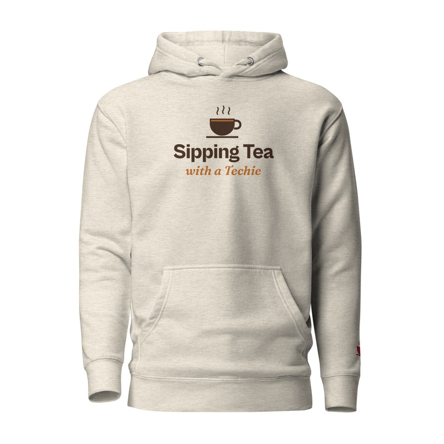 Sip Slow Hoodie in Oatmeal Heather, Sipping Tea with a Techie design