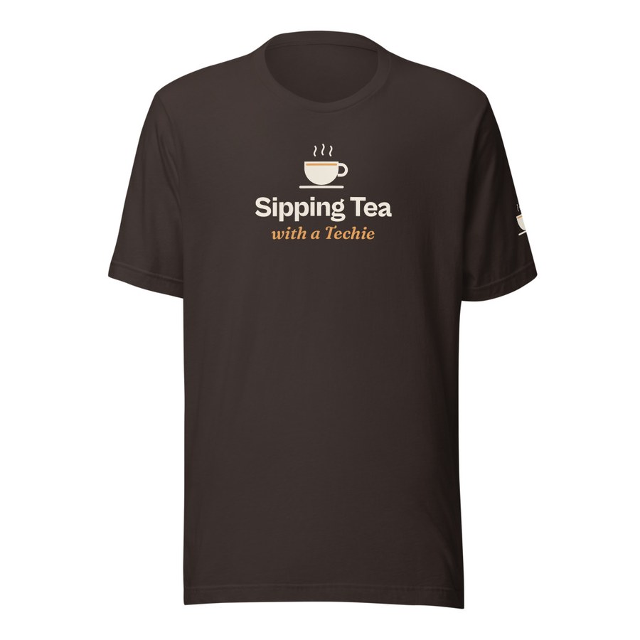 Sipping Tea Tee in Brown, Sipping Tea with a Techie design