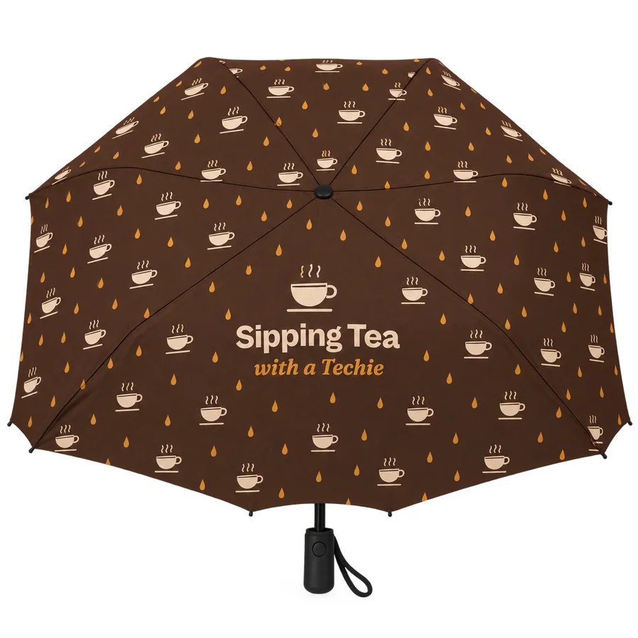 Seattle-Proof Umbrella in Brown teacups, Sipping Tea with a Techie design